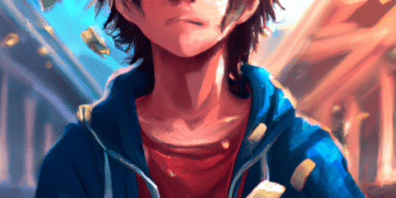 carefree man, looking at money, illustration, anime oil painting, for the web, 4k, high resolution, trending in artstation