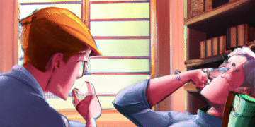 man headache talk with psychologist, illustration, anime oil painting, for the web, 4k, high resolution, trending in artstation